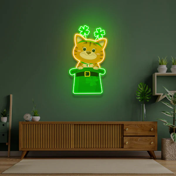 Cat Lucky Saint Patrick's Day Artwork Led Neon Sign Light