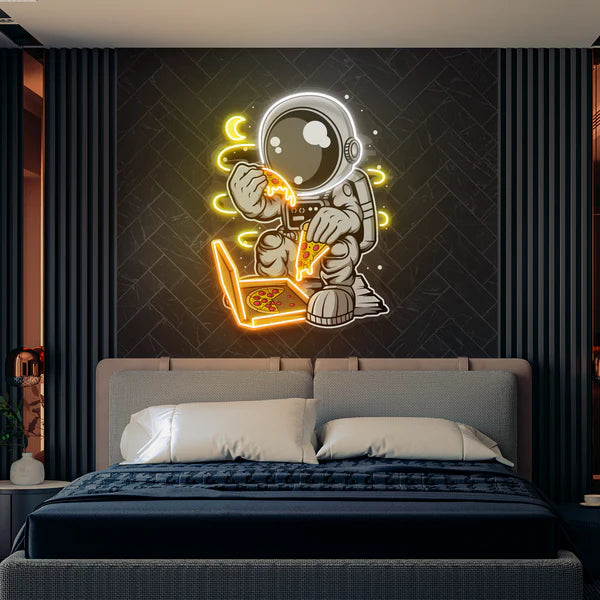 Astronaut Pizza Cartoon Artwork Led Neon Sign Light