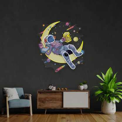 Astronaut With Beer On Moon Artwork Led Neon Sign Light