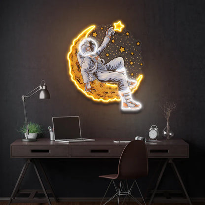 Astronaut Lying On The Moon Artwork Led Neon Sign Light