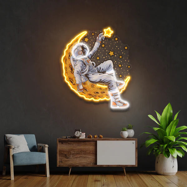 Astronaut Lying On The Moon Artwork Led Neon Sign Light