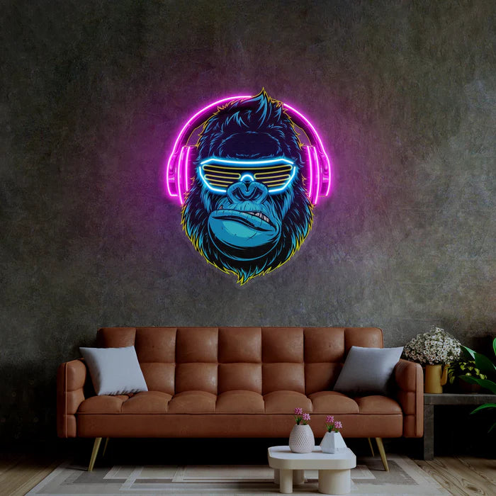 Gorilla with Headphones LED Neon Sign Light Pop Art