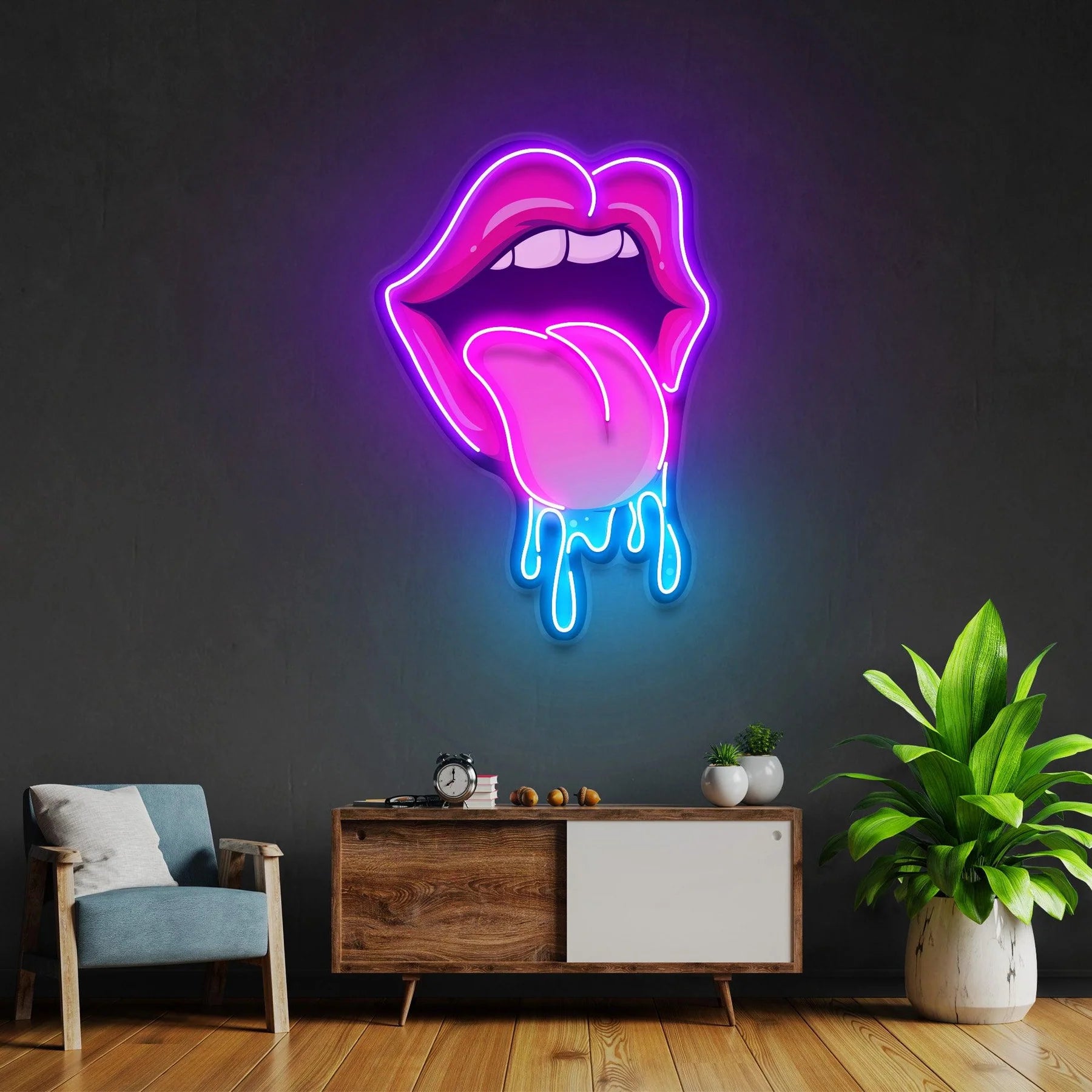 Lips Dripping LED Neon Acrylic Artwork