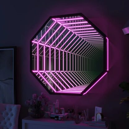 Infinity Mirror Octagon Tunnel Wall Light - Rainbow Neons