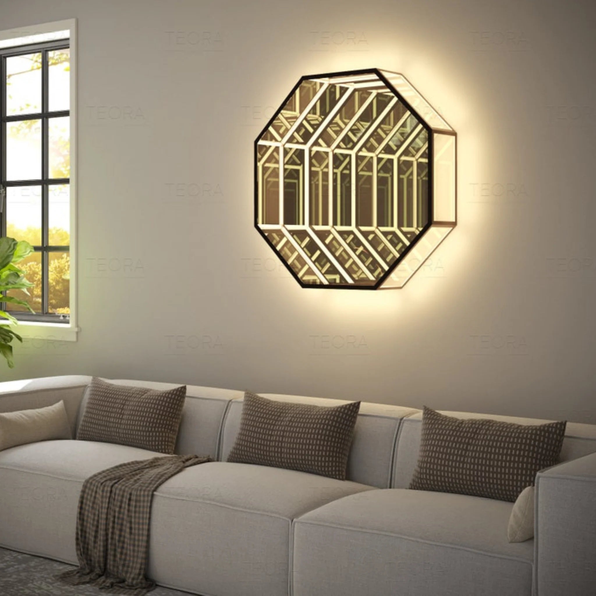Infinity Mirror Octagon Tunnel Wall Light - Rainbow Neons