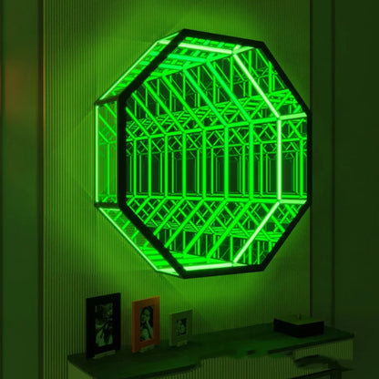 Infinity Mirror Octagon Tunnel Wall Light - Rainbow Neons