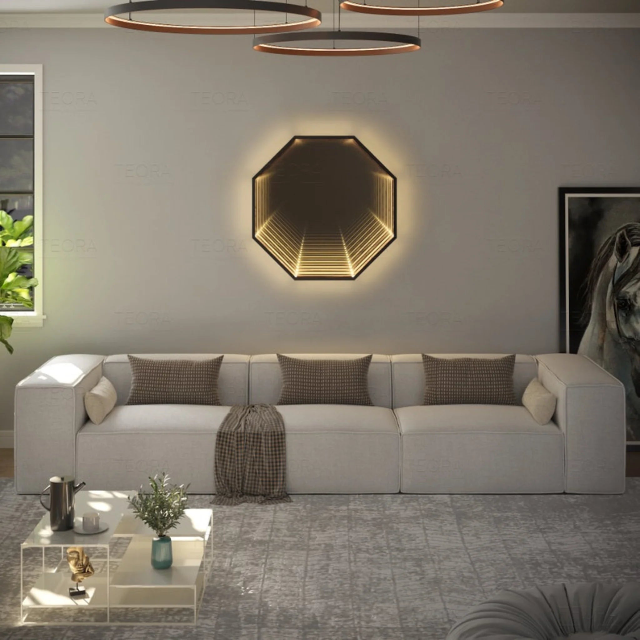 Infinity Mirror Octagon Tunnel Wall Light - Rainbow Neons