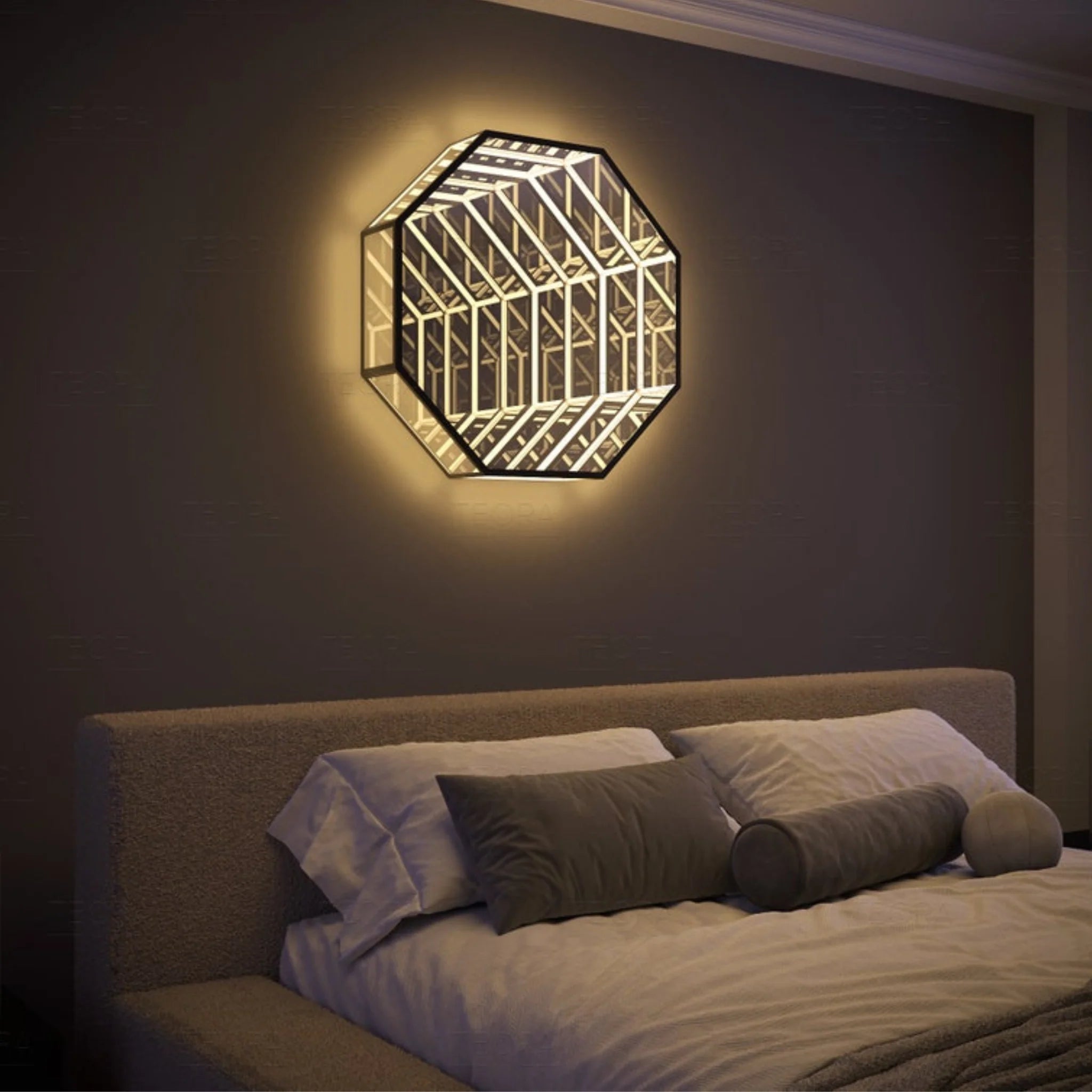 Infinity Mirror Octagon Tunnel Wall Light - Rainbow Neons