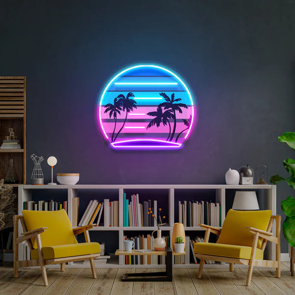 Retro Vintage Palm Tree LED Neon Sign - Rainbow Neons