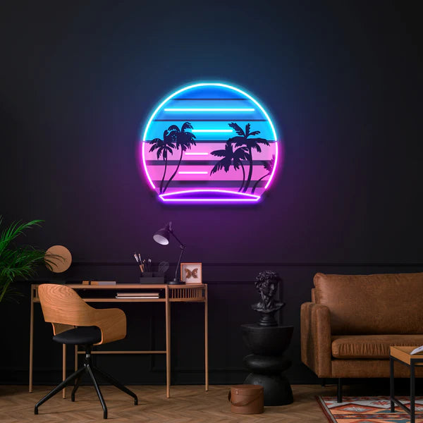 Retro Vintage Palm Tree LED Neon Sign - Rainbow Neons