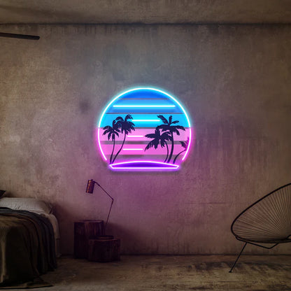 Retro Vintage Palm Tree LED Neon Sign - Rainbow Neons