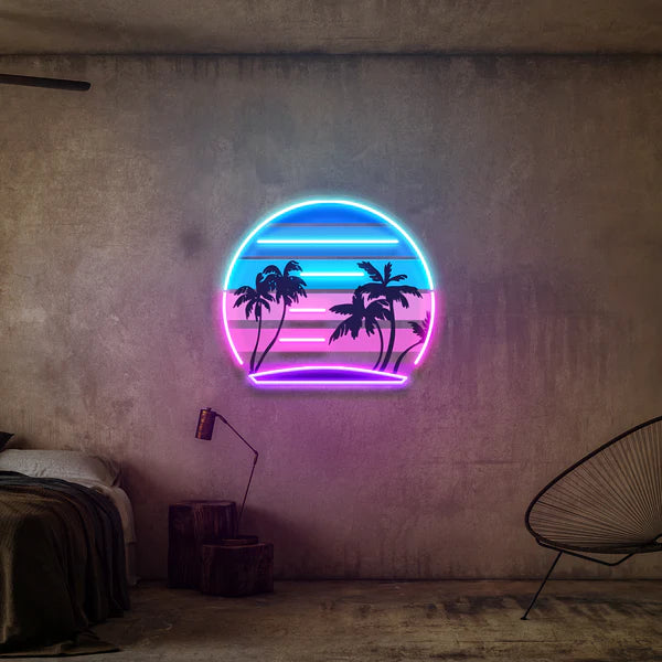 Retro Vintage Palm Tree LED Neon Sign - Rainbow Neons