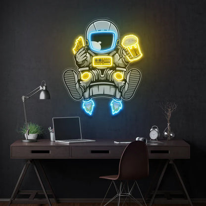 Astronaut Relax With Pizza And Beer Led Neon Sign Light