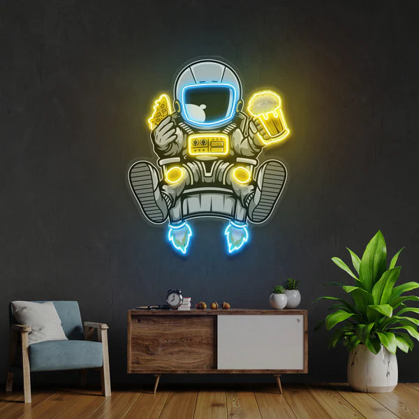 Astronaut Relax With Pizza And Beer Led Neon Sign Light