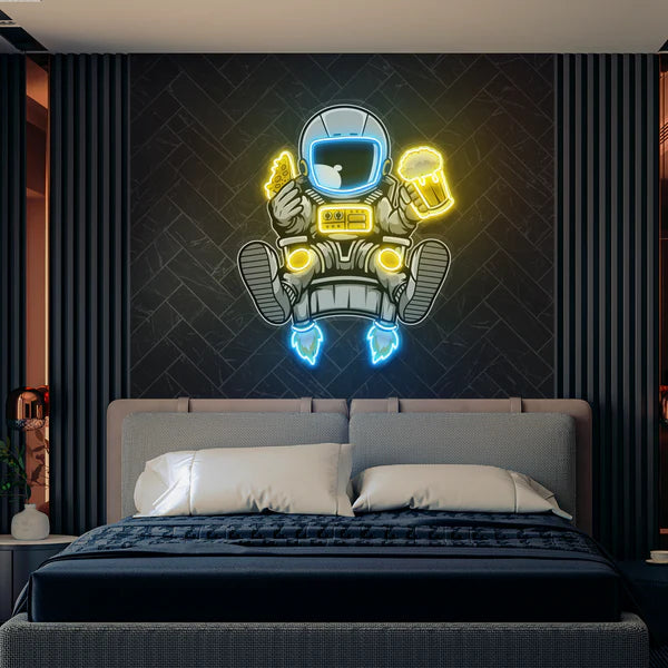 Astronaut Relax With Pizza And Beer Led Neon Sign Light