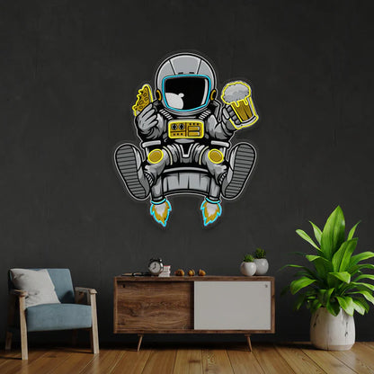 Astronaut Relax With Pizza And Beer Led Neon Sign Light