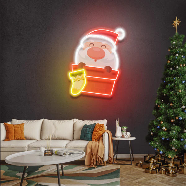 Santa With Sock Led Neon Sign Light