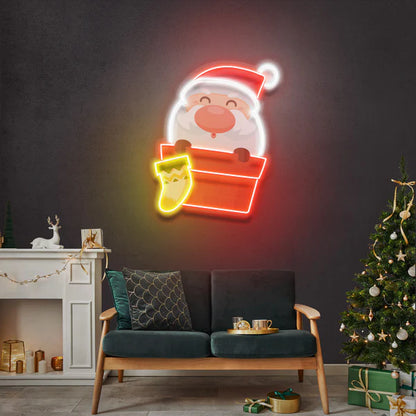 Santa With Sock Led Neon Sign Light