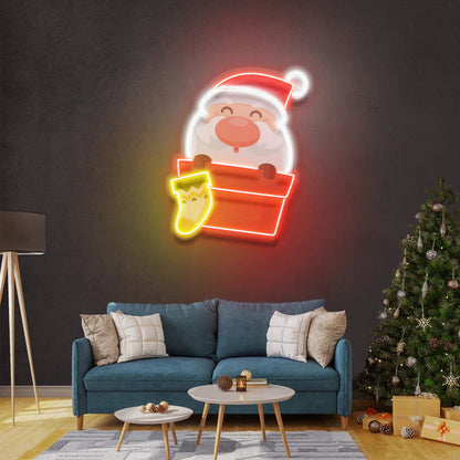 Santa With Sock Led Neon Sign Light