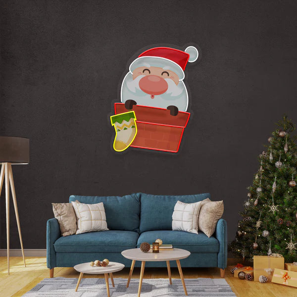 Santa With Sock Led Neon Sign Light