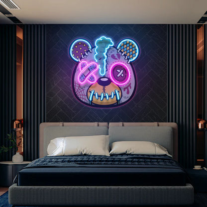 Zombie Teddy Bear Cartoon Artwork Led Neon Sign Light