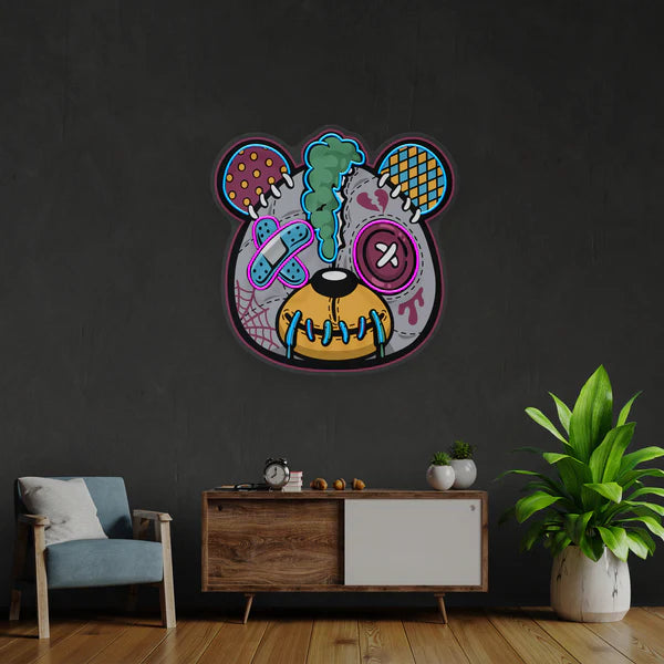 Zombie Teddy Bear Cartoon Artwork Led Neon Sign Light